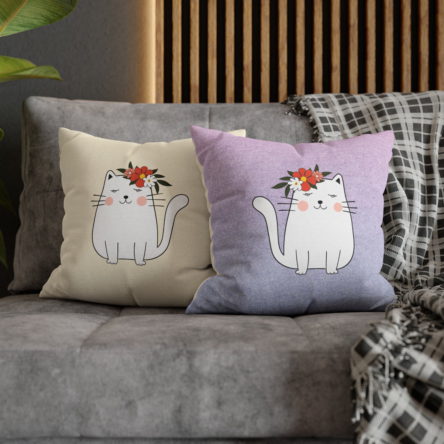Virgo Lucky Cat : Two-Tone Cushion Pillow Cover - Lavender Sky