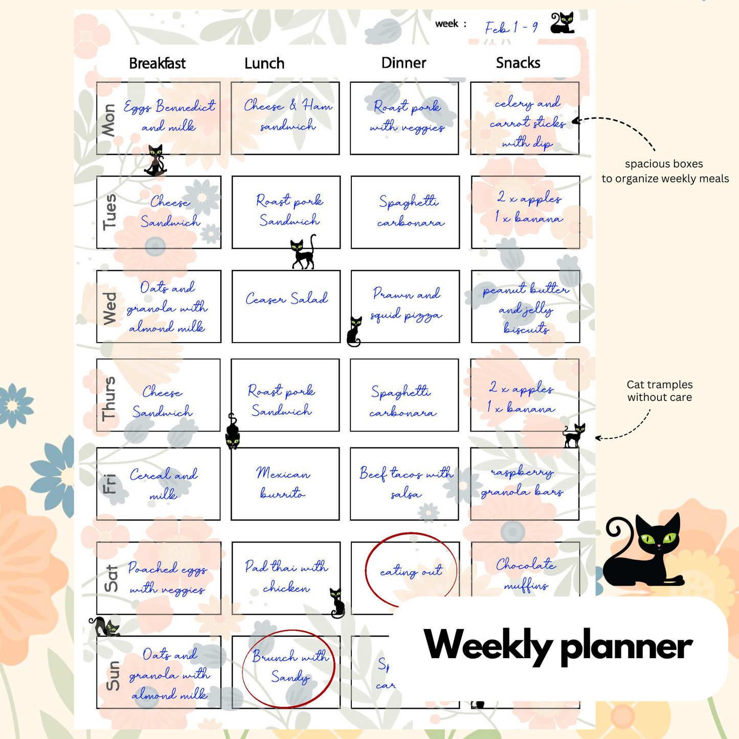 Spring: Panther the Cat -  Meal Planner Kit [Digital & Printables]