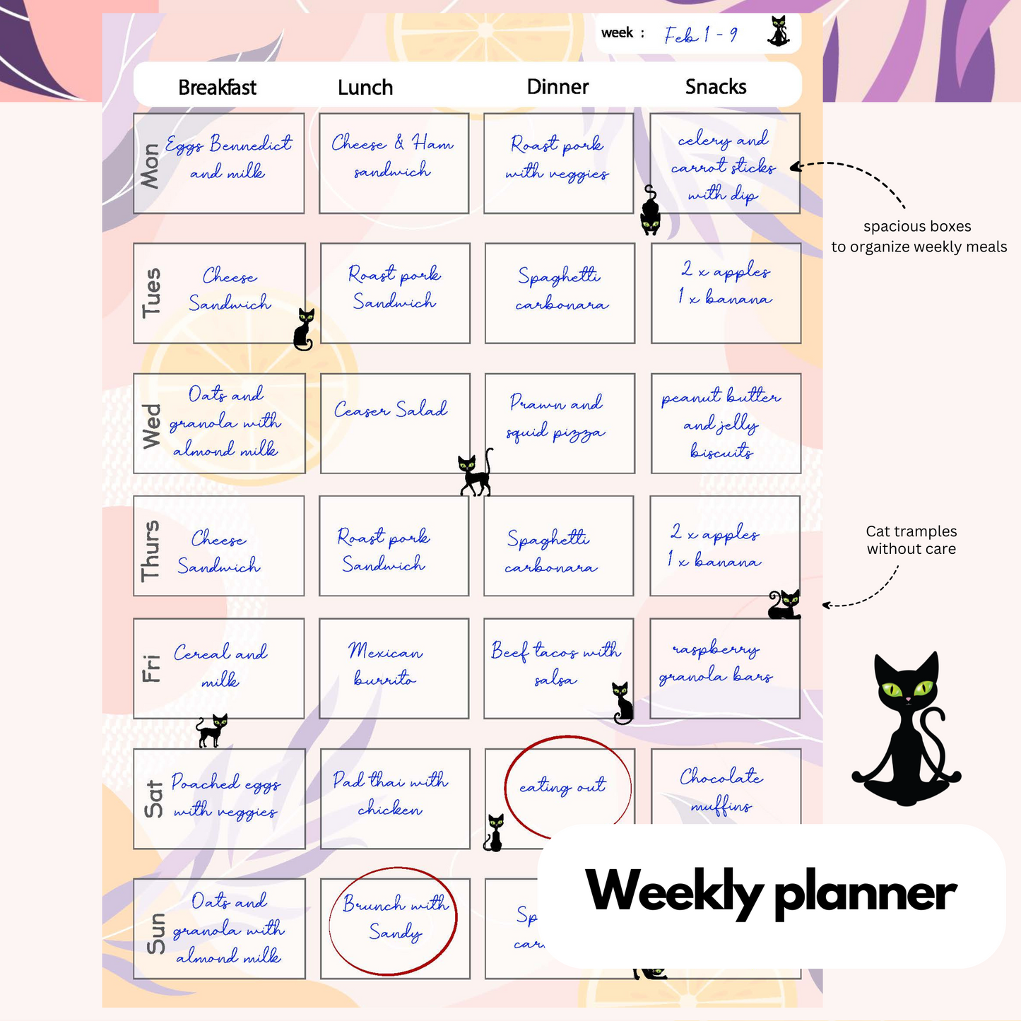 Mandarin Sherbet: Panther the Cat -  Meal Planner Kit [Digital & Printables]