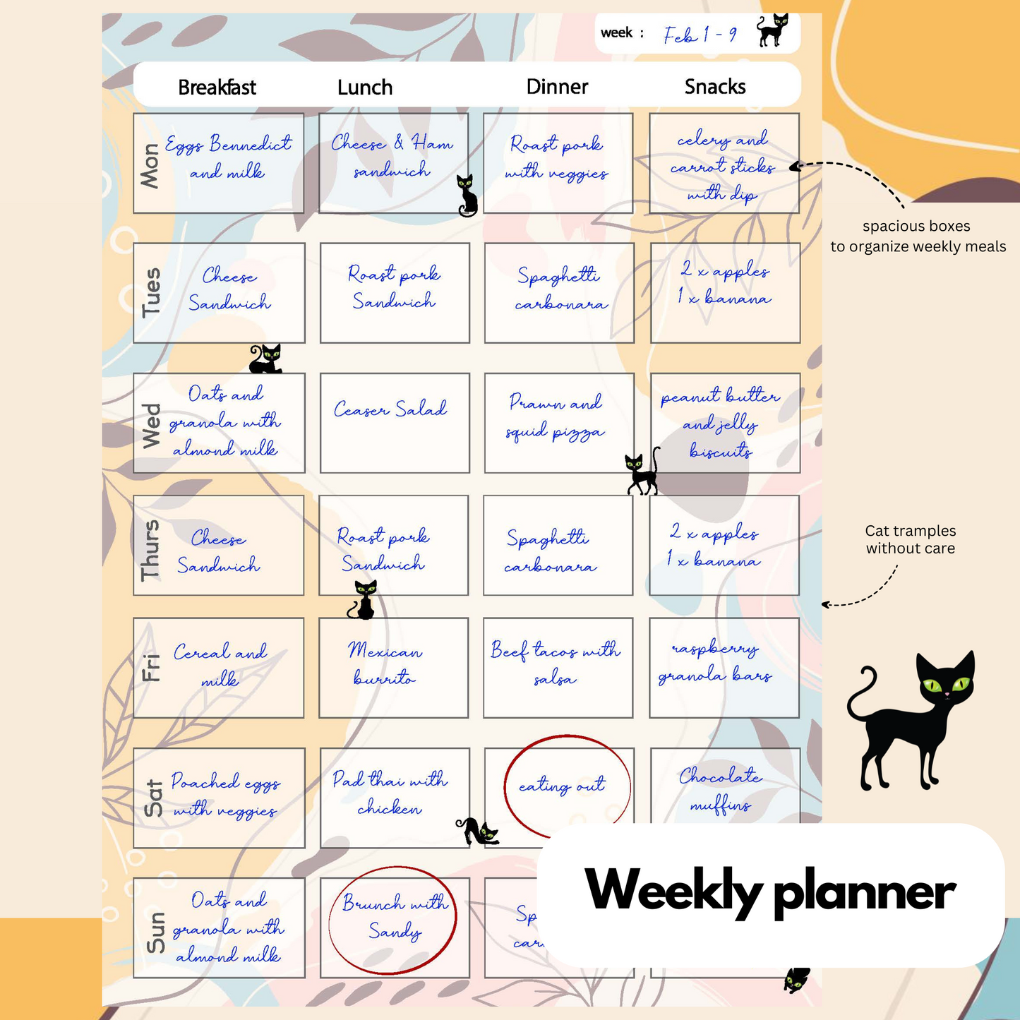 Autumn: Panther the Cat -  Meal Planner Kit [Digital & Printables]