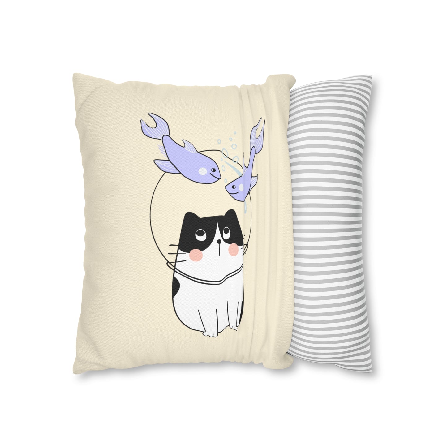 Pisces Lucky Cat: Two-Tone Cushion Pillow Cover - Ocean Melody