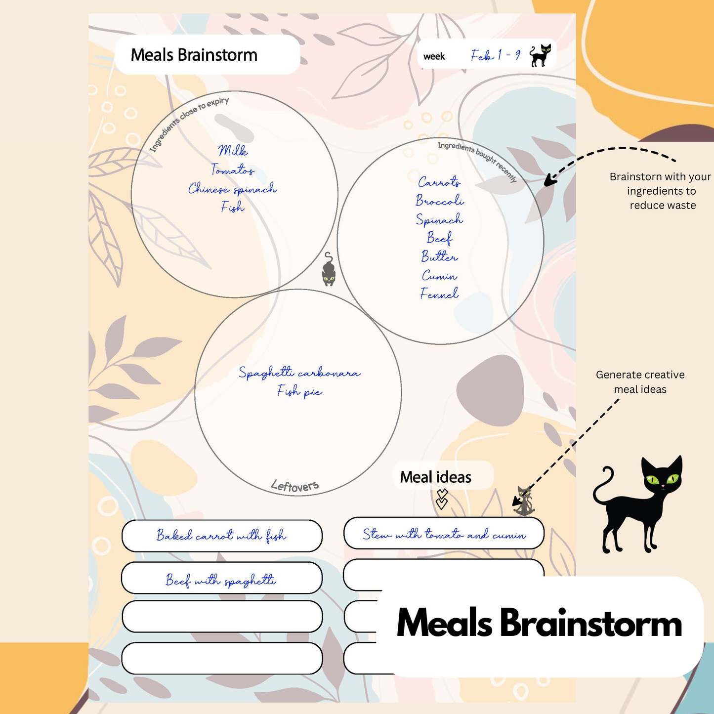 Autumn: Panther the Cat -  Meal Planner Kit [Digital & Printables]