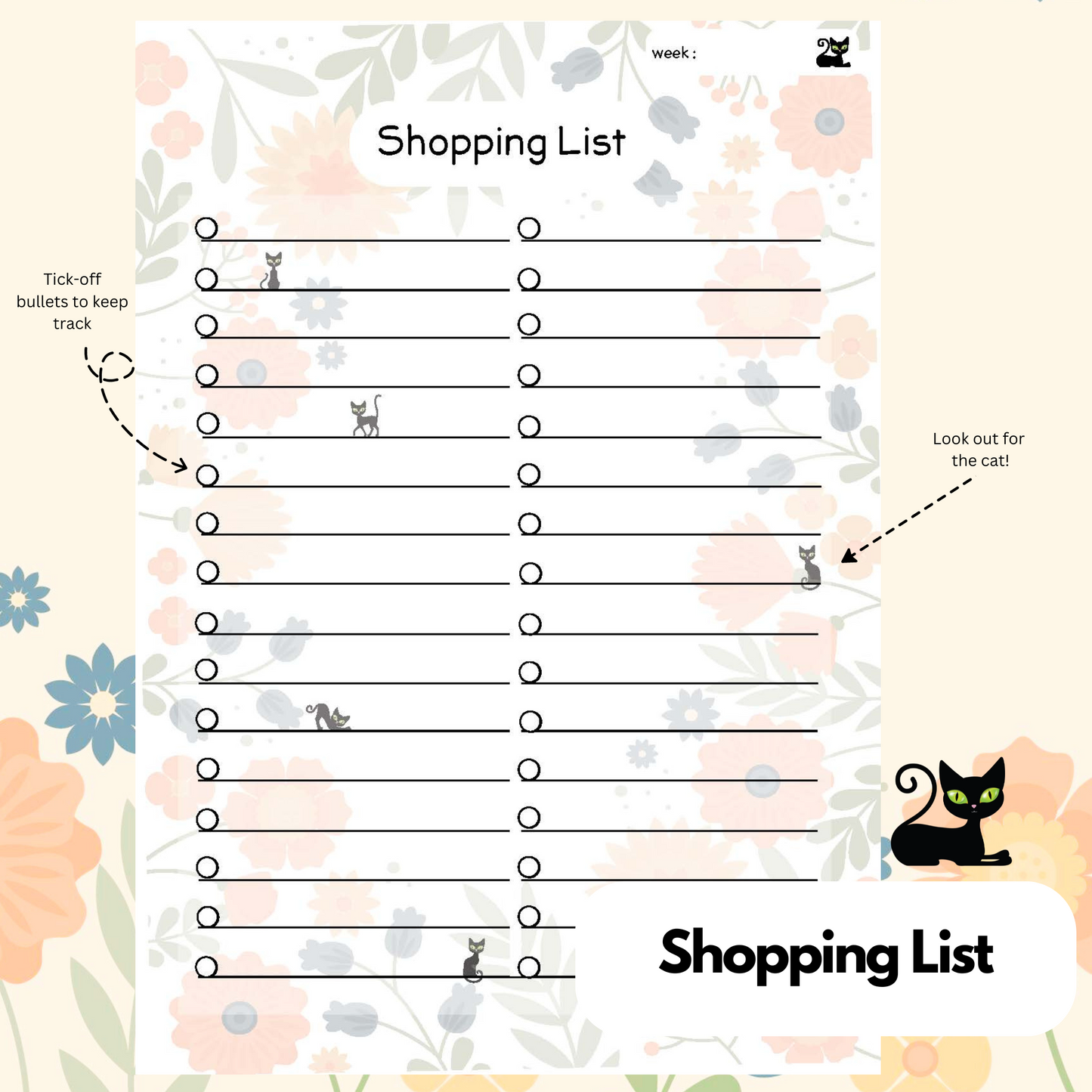 Spring: Panther the Cat -  Meal Planner Kit [Digital & Printables]