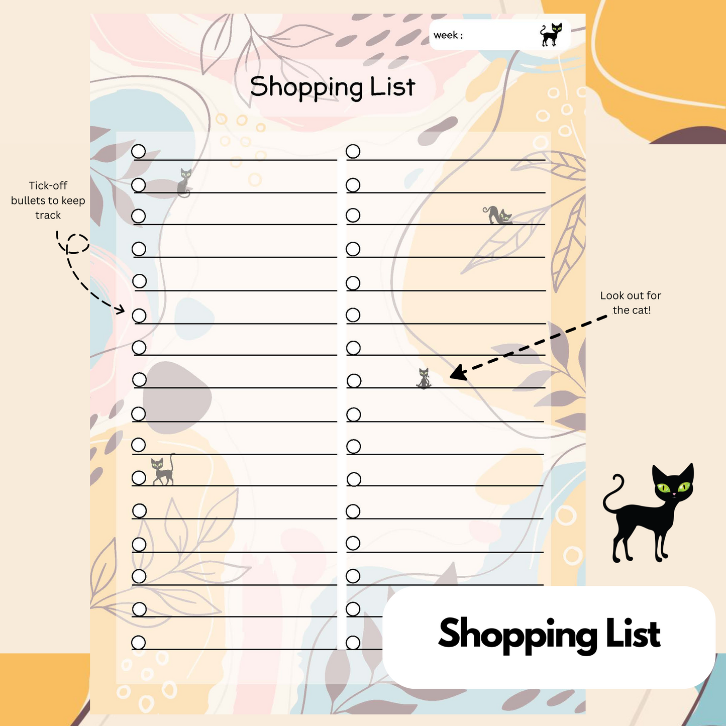 Autumn: Panther the Cat -  Meal Planner Kit [Digital & Printables]