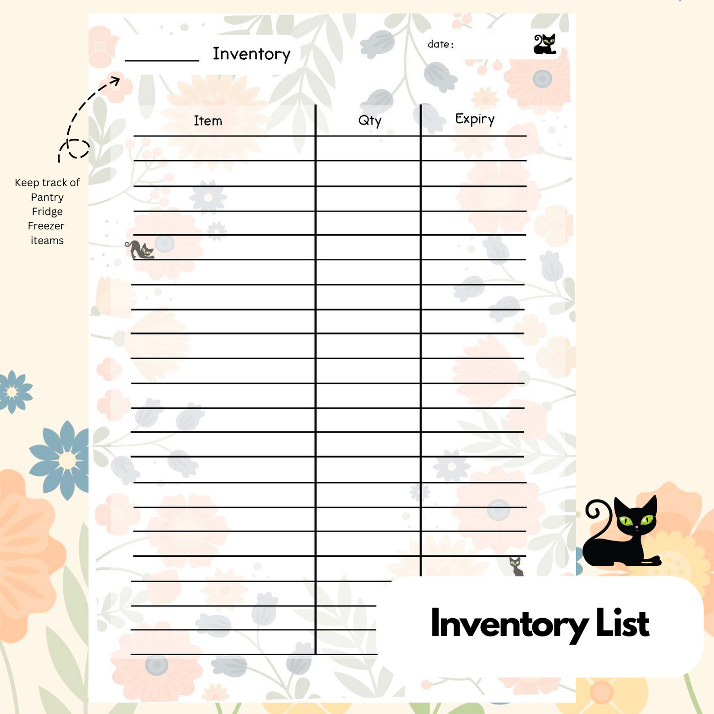 Spring: Panther the Cat -  Meal Planner Kit [Digital & Printables]