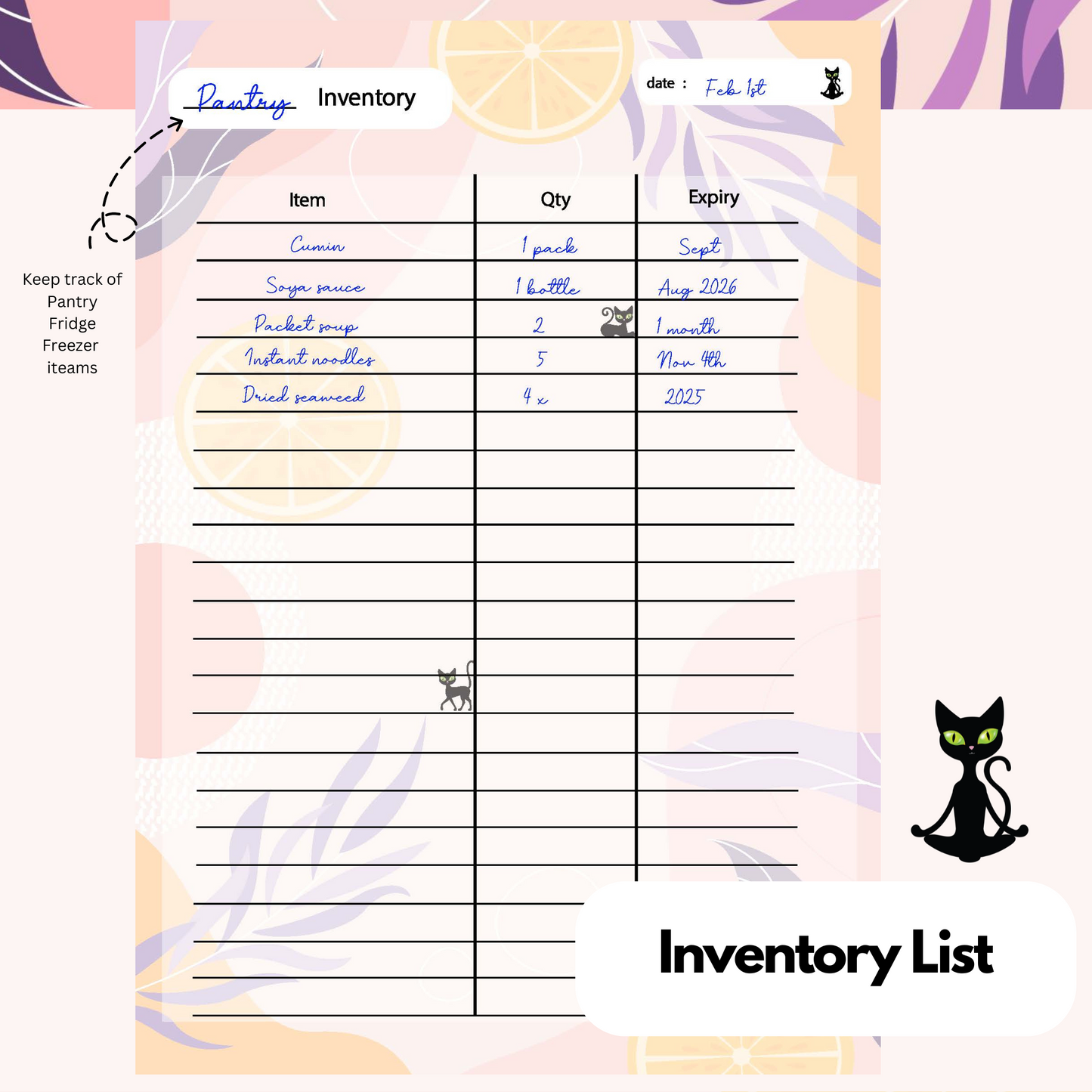 Mandarin Sherbet: Panther the Cat -  Meal Planner Kit [Digital & Printables]