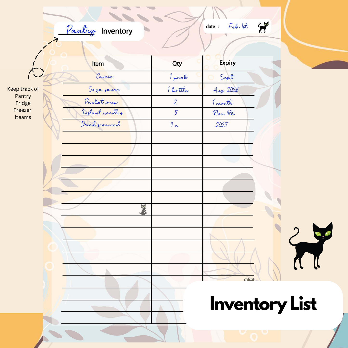 Autumn: Panther the Cat -  Meal Planner Kit [Digital & Printables]