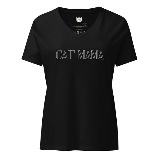Cat Mama Vibes Black - Relaxed V-neck T-shirt